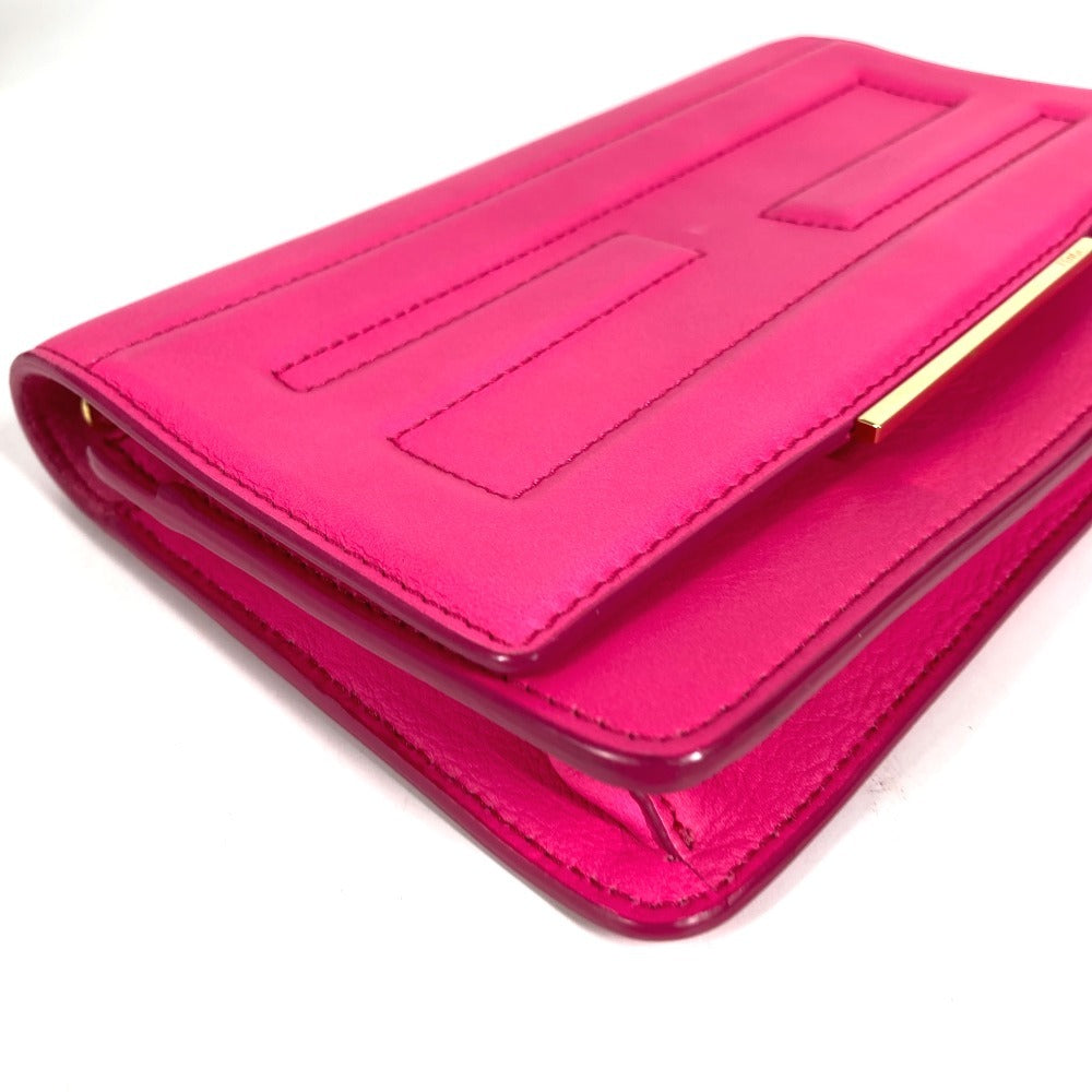 FENDI 8M0346 ショルダーバッグ フラップ FF ロゴ チェーンウォレット ロングウォレット ショルダーウォレット 長財布 レザー ユニセックス ピンク