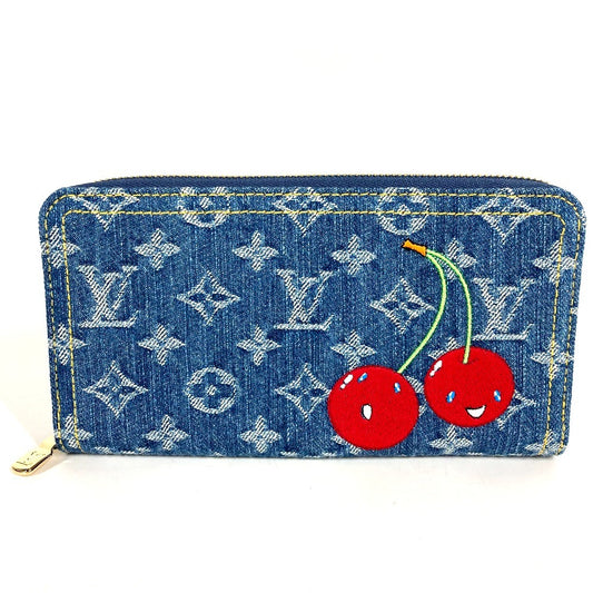 LOUIS VUITTON M23161 Takashi Murakami Collaboration Monogram Denim Cherry LV × TM Zippy Wallet Long Wallet Round Zipper Wallet Ladies Blue