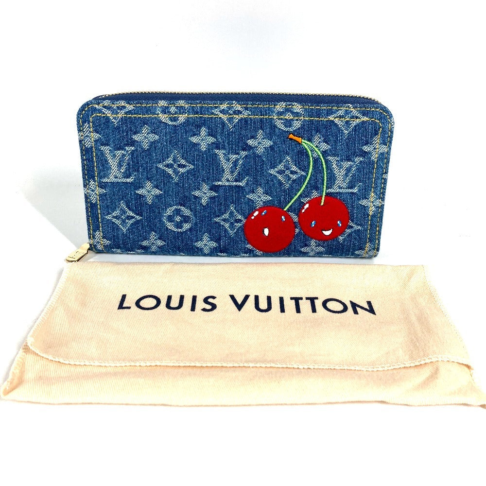 LOUIS VUITTON M23161 Takashi Murakami Collaboration Monogram Denim Cherry LV × TM Zippy Wallet Long Wallet Round Zipper Wallet Ladies Blue