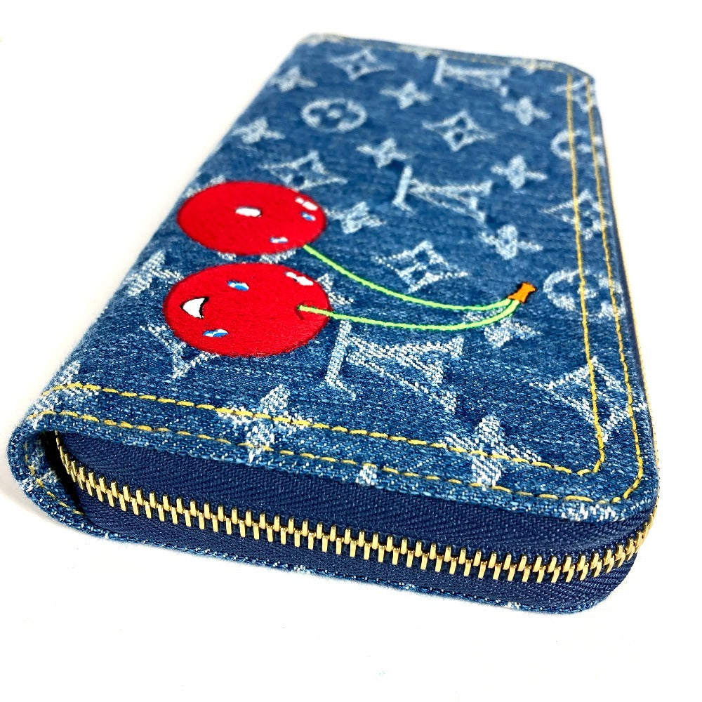 LOUIS VUITTON M23161 Takashi Murakami Collaboration Monogram Denim Cherry LV × TM Zippy Wallet Long Wallet Round Zipper Wallet Ladies Blue