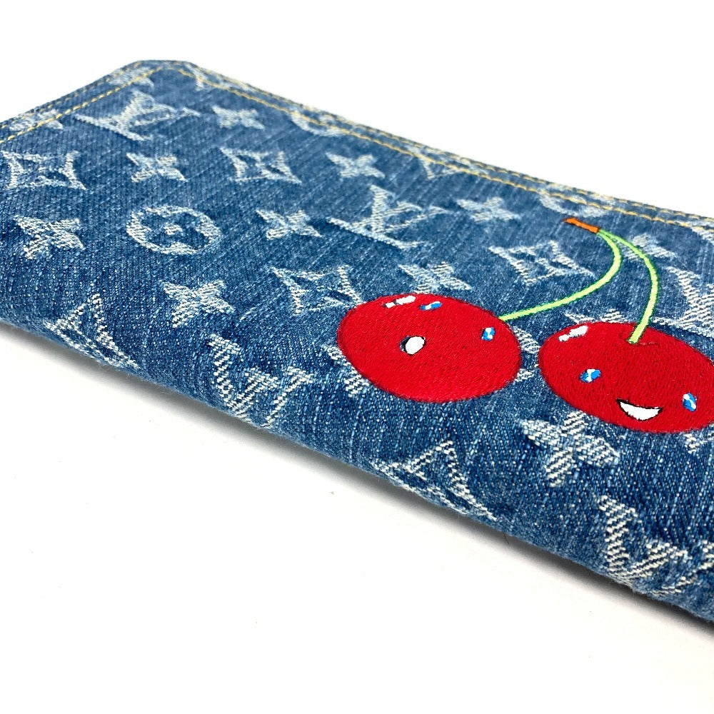 LOUIS VUITTON M23161 Takashi Murakami Collaboration Monogram Denim Cherry LV × TM Zippy Wallet Long Wallet Round Zipper Wallet Ladies Blue