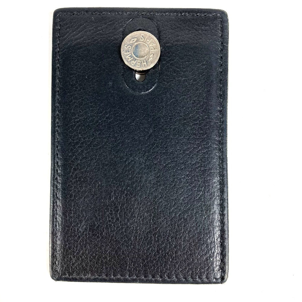 HERMES Sellier Logo Diabolo Card Holder Pass Case Leather Unisex Black