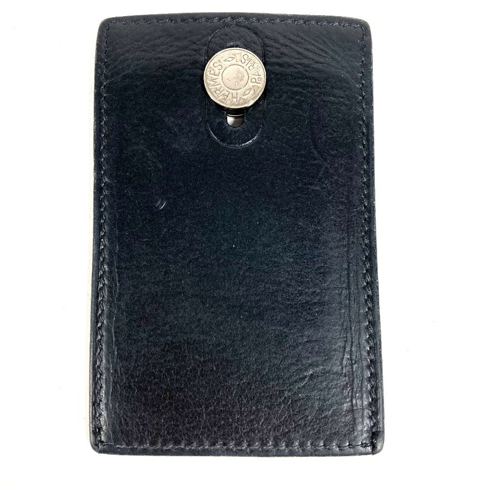 HERMES Sellier Logo Diabolo Card Holder Pass Case Leather Unisex Black