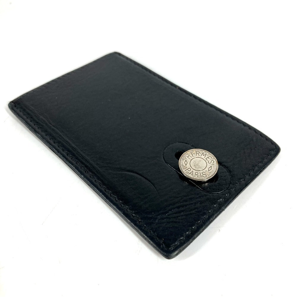 HERMES Sellier Logo Diabolo Card Holder Pass Case Leather Unisex Black