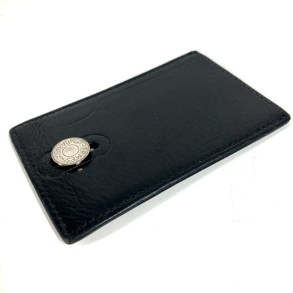 HERMES Sellier Logo Diabolo Card Holder Pass Case Leather Unisex Black