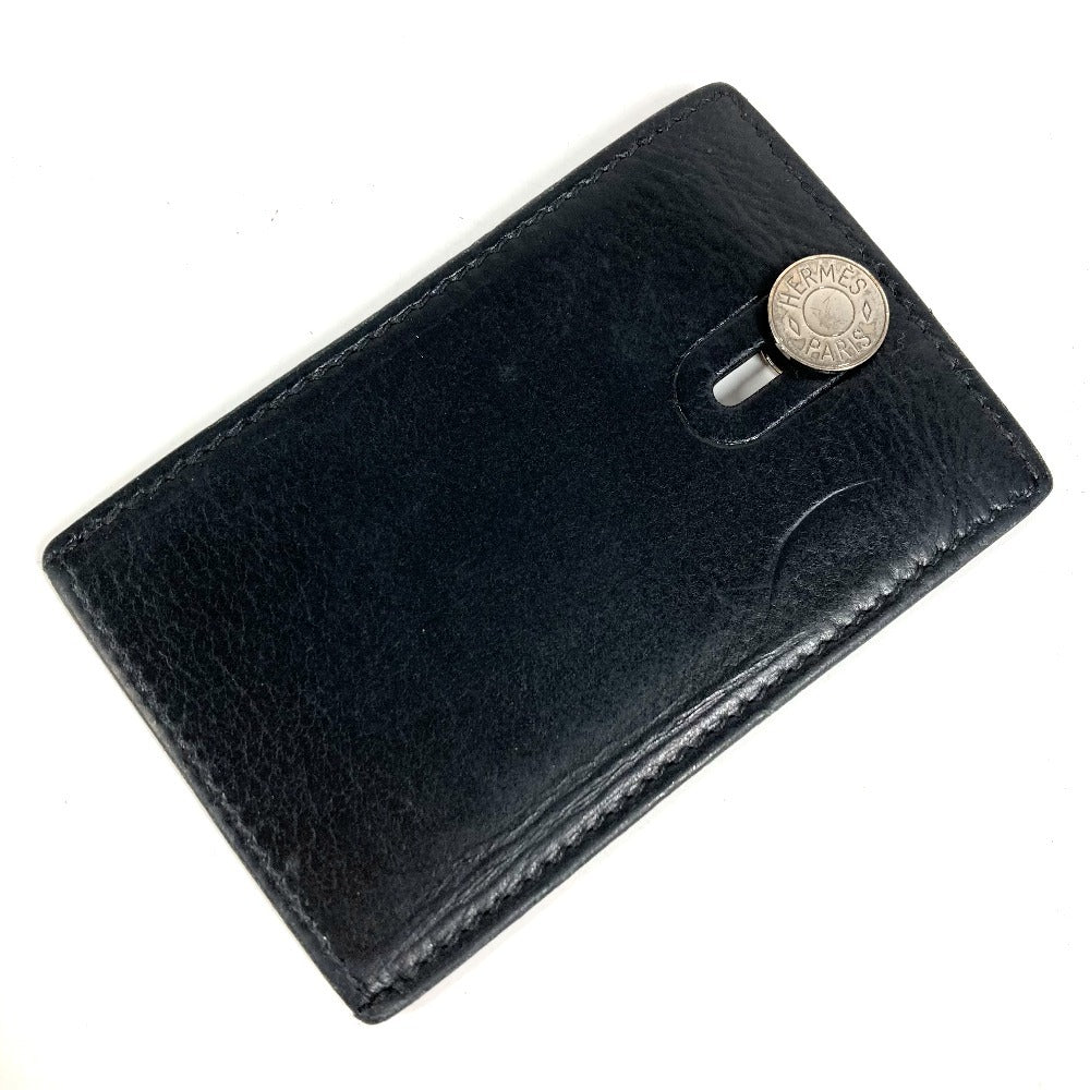 HERMES Sellier Logo Diabolo Card Holder Pass Case Leather Unisex Black