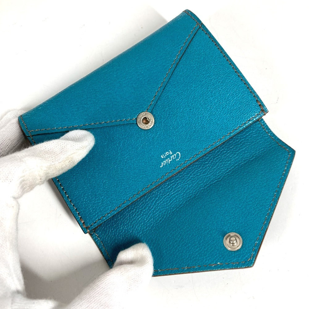 CARTIER Logo Wallet Coin Purse Card Holder Pass Case Card Case Leather Unisex Blue