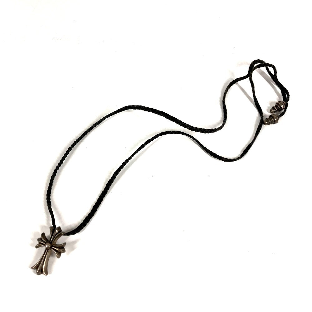 CHROME HEARTS スモールクロス レザー ブレイド 革紐 アクセサリー ネックレス SV925 ユニセックス シルバー