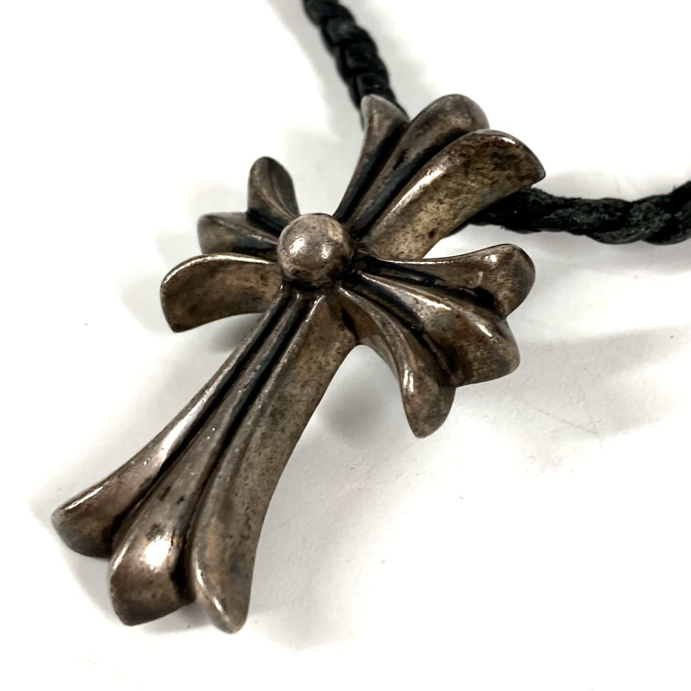 CHROME HEARTS スモールクロス レザー ブレイド 革紐 アクセサリー ネックレス SV925 ユニセックス シルバー