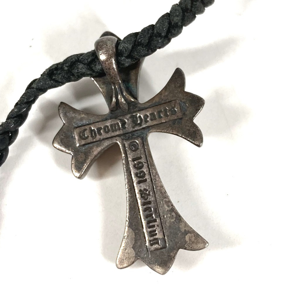 CHROME HEARTS スモールクロス レザー ブレイド 革紐 アクセサリー ネックレス SV925 ユニセックス シルバー