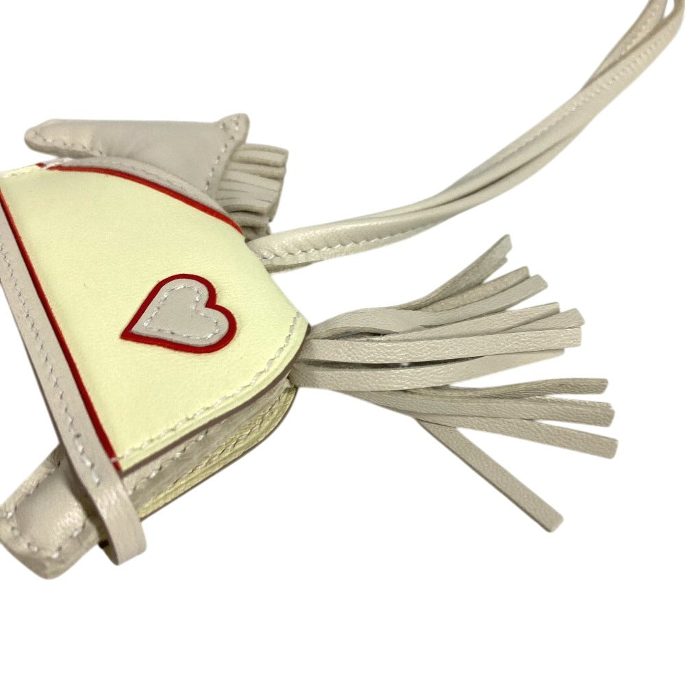 HERMES Horse Cheval Rodeo Robeo Cool PM Heart Bag Charm Keyring Charm Agneau Milo Unisex Craie/Jaune Milton/Rouge de Coeur White