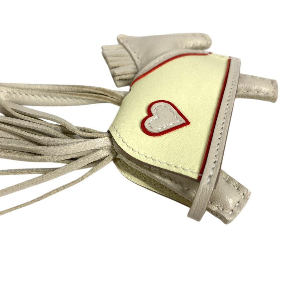 HERMES Horse Cheval Rodeo Robeo Cool PM Heart Bag Charm Keyring Charm Agneau Milo Unisex Craie/Jaune Milton/Rouge de Coeur White