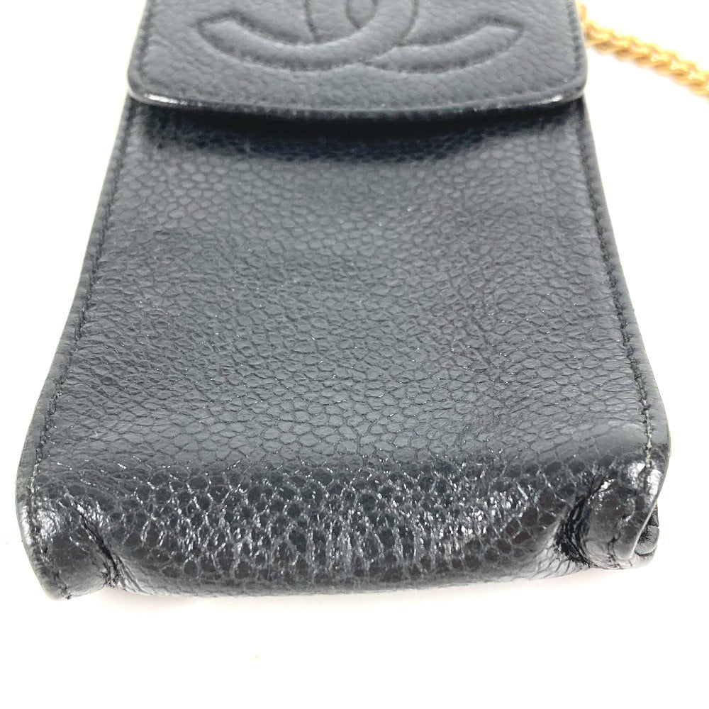 CHANEL ヴィンテージ CC ココマーク ロゴ ポーチ 煙草ケース チェーン キーリング シガレットケース キャビアスキン ユニセックス ブラック