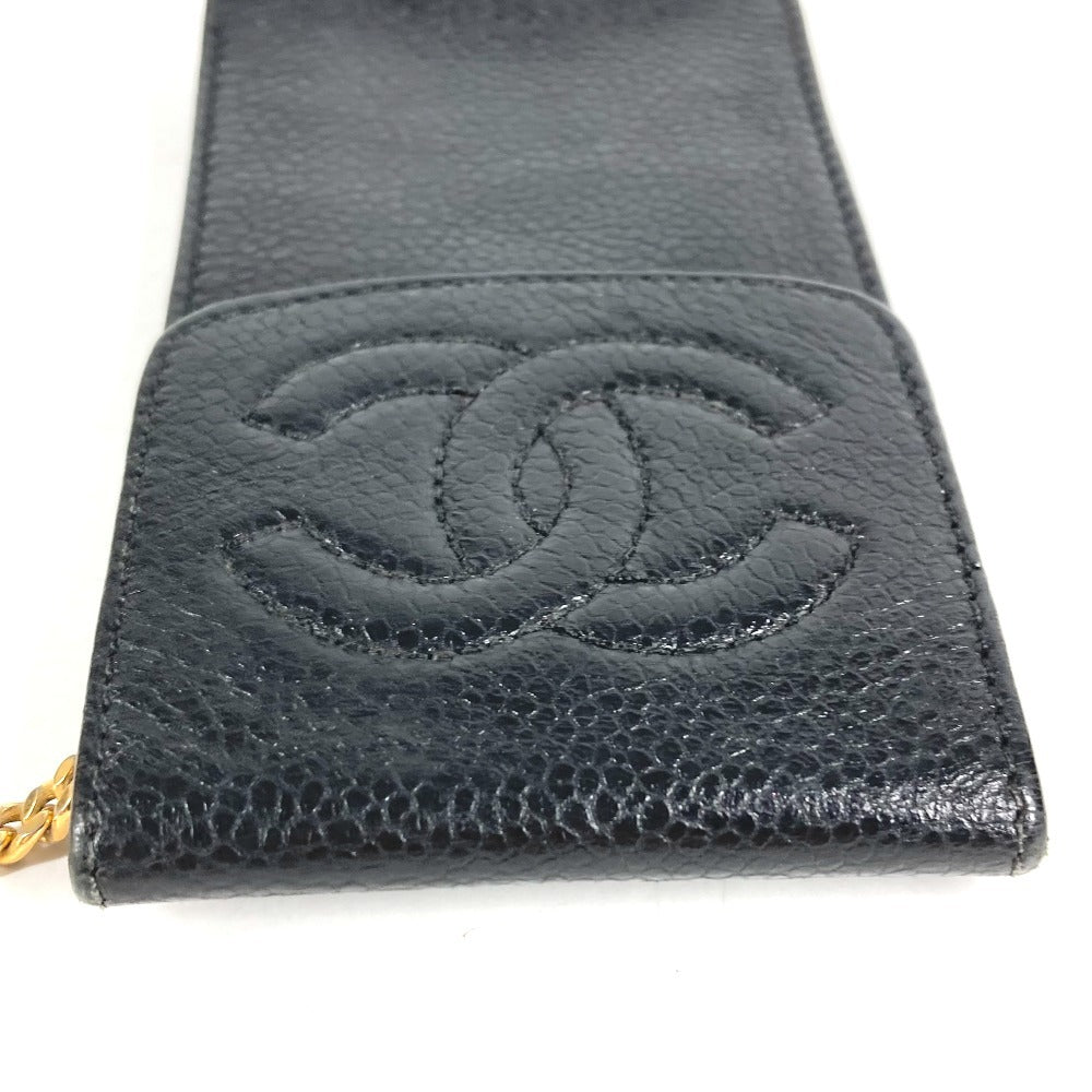 CHANEL ヴィンテージ CC ココマーク ロゴ ポーチ 煙草ケース チェーン キーリング シガレットケース キャビアスキン ユニセックス ブラック