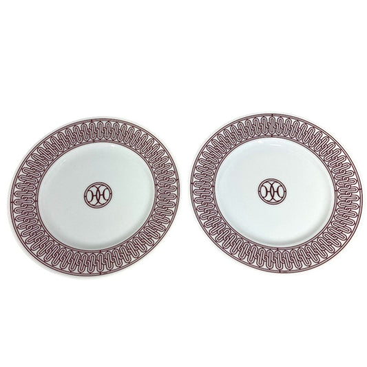HERMES Dessert Plate Pair, Set of 2, H DECO H Deco Plate Tableware Dish Plates Ceramic Unisex Red