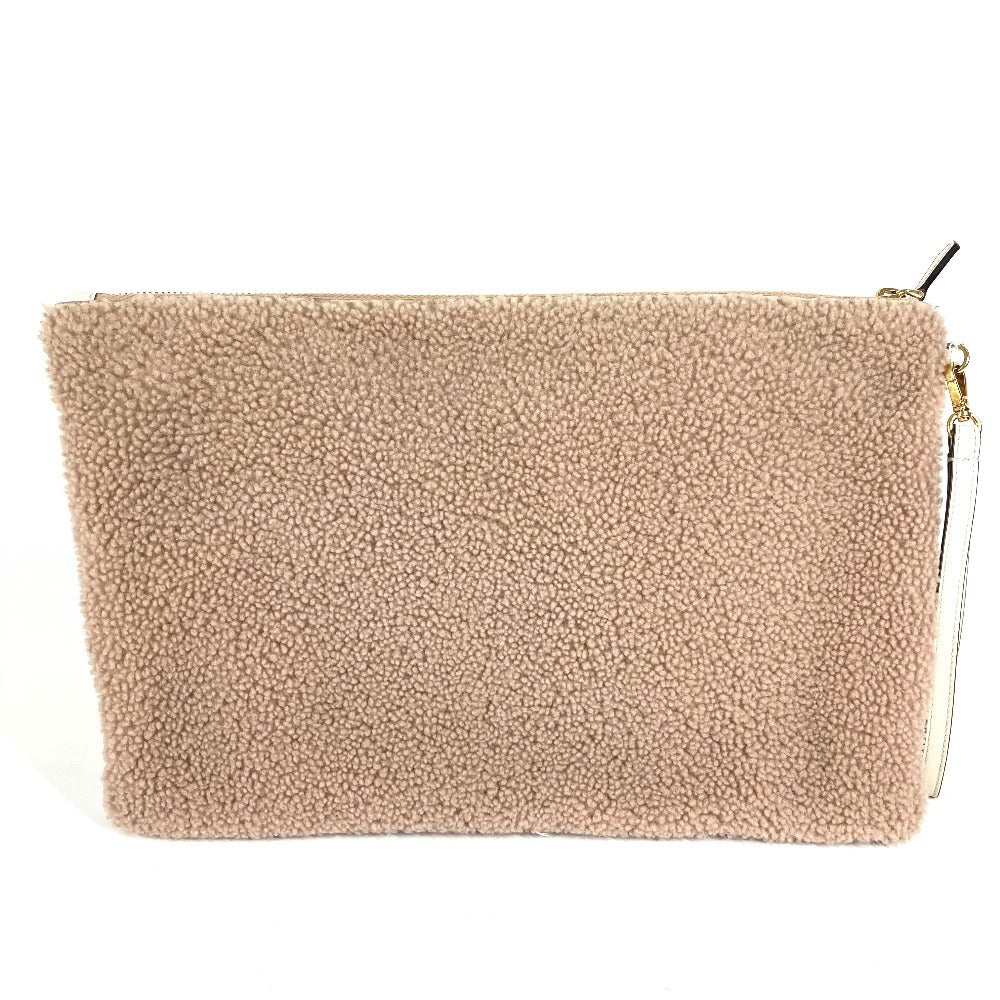 FENDI 8N0178 ロゴ ムートン ファー カバン セカンドバッグ ポーチ クラッチバッグ ファー ユニセックス ピンクベージュ系
