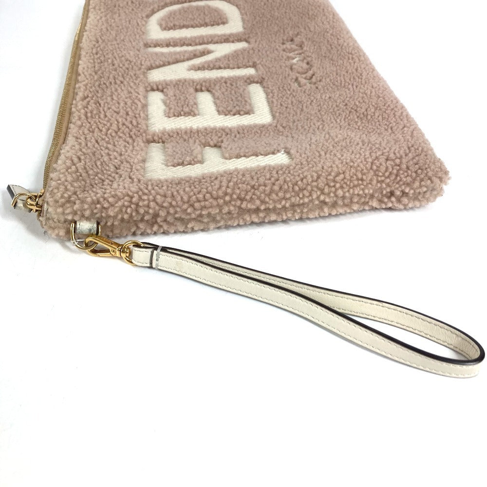FENDI 8N0178 ロゴ ムートン ファー カバン セカンドバッグ ポーチ クラッチバッグ ファー ユニセックス ピンクベージュ系