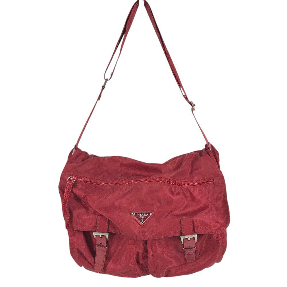 PRADA triangle logo triangle logo plate Bag Backpack Bordeaux Based Shoulder Bag Nylon Red Used