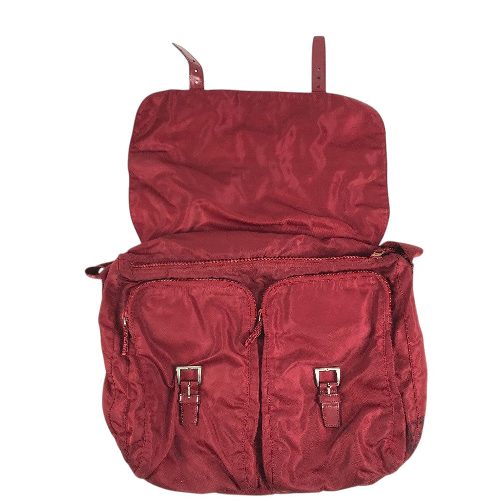 PRADA triangle logo triangle logo plate Bag Backpack Bordeaux Based Shoulder Bag Nylon Red Used