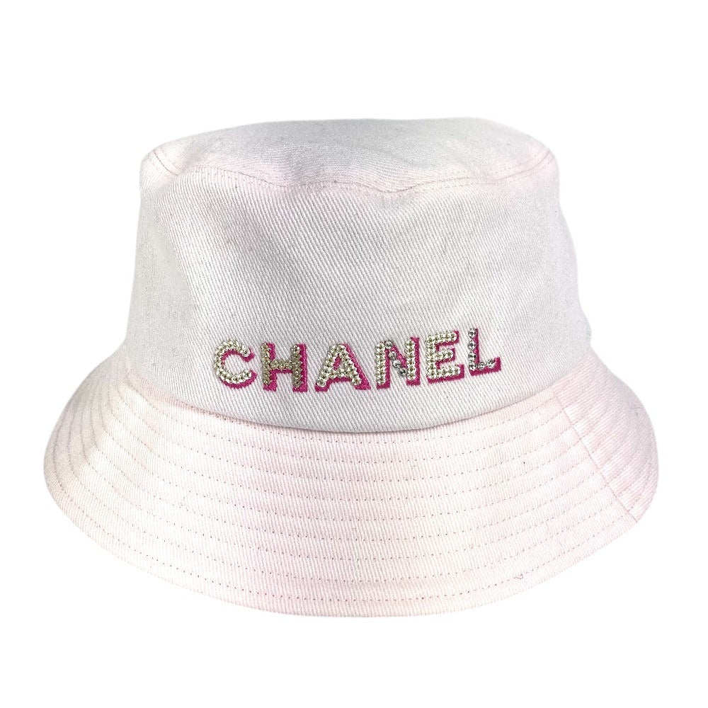 CHANEL 22P ロゴ ラインストーン スパンコール ハット帽 帽子 バケットハット ボブハット ハット コットン レディース ピンク