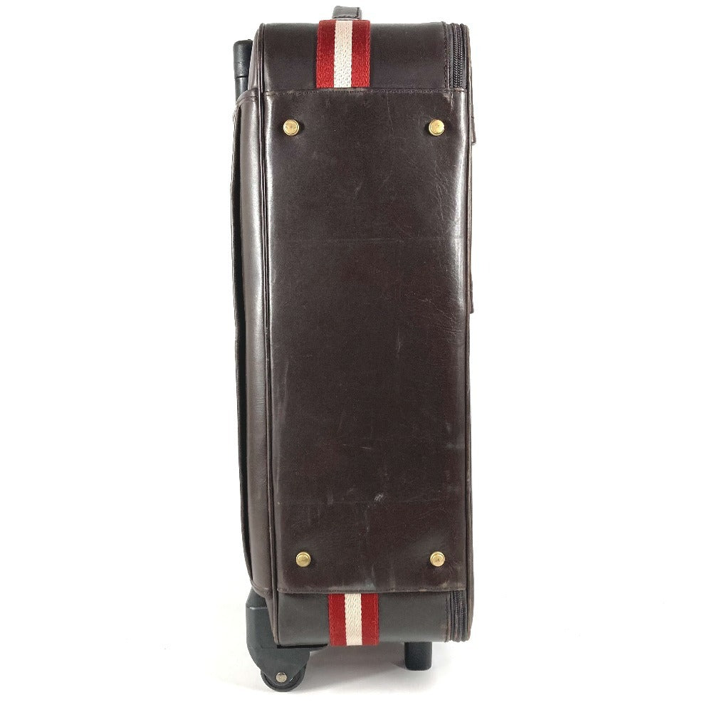 BALLY トラベルバッグ 2輪 ストライプ ロゴ スーツケース カバン ボストンバッグ 旅行バッグ キャリーバッグ レザー ユニセックス ブラウン