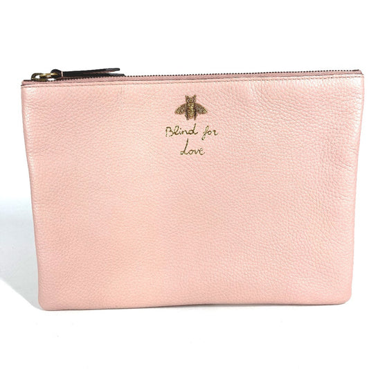 GUCCI 460187 ロゴ BEE アニマリエ ビー 蜂 ハチ カバン セカンドバッグ ポーチ クラッチバッグ レザー ユニセックス ピンク