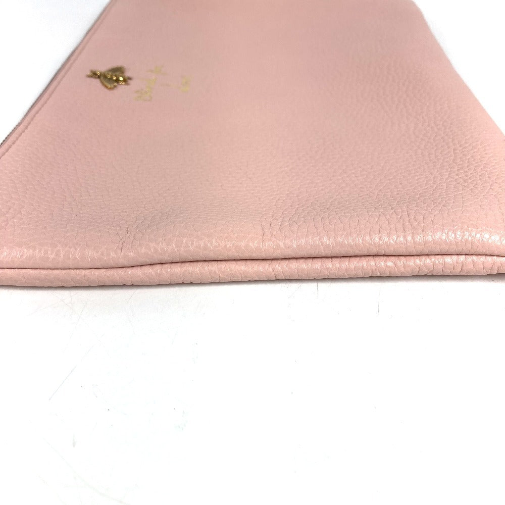 GUCCI 460187 ロゴ BEE アニマリエ ビー 蜂 ハチ カバン セカンドバッグ ポーチ クラッチバッグ レザー ユニセックス ピンク
