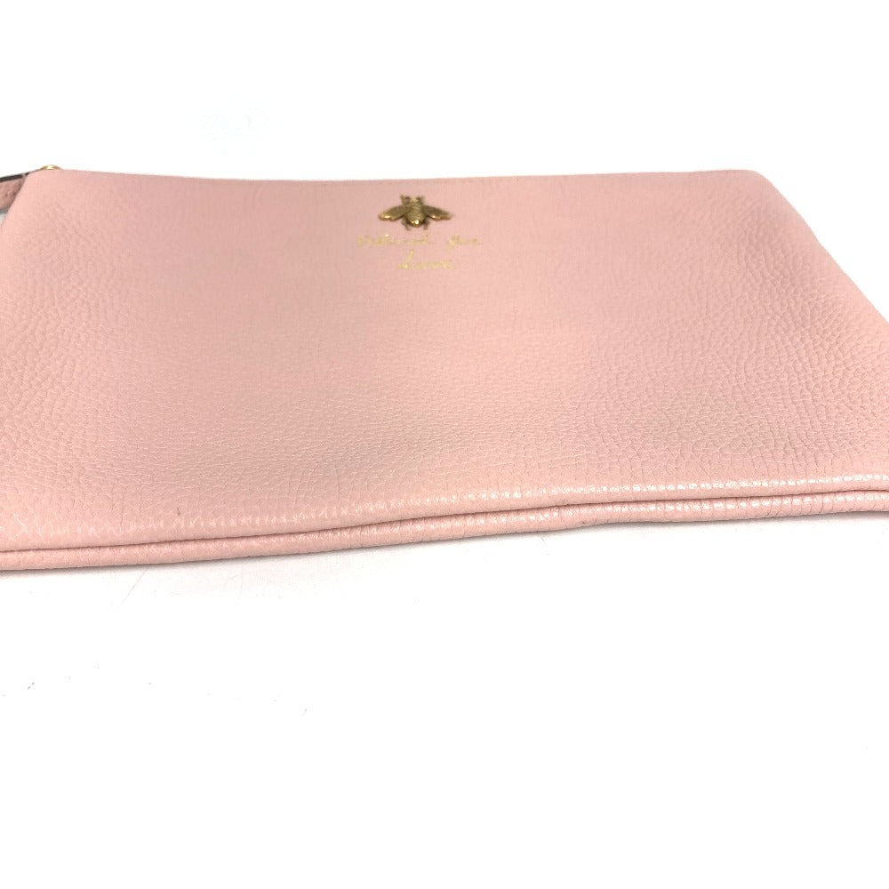 GUCCI 460187 ロゴ BEE アニマリエ ビー 蜂 ハチ カバン セカンドバッグ ポーチ クラッチバッグ レザー ユニセックス ピンク