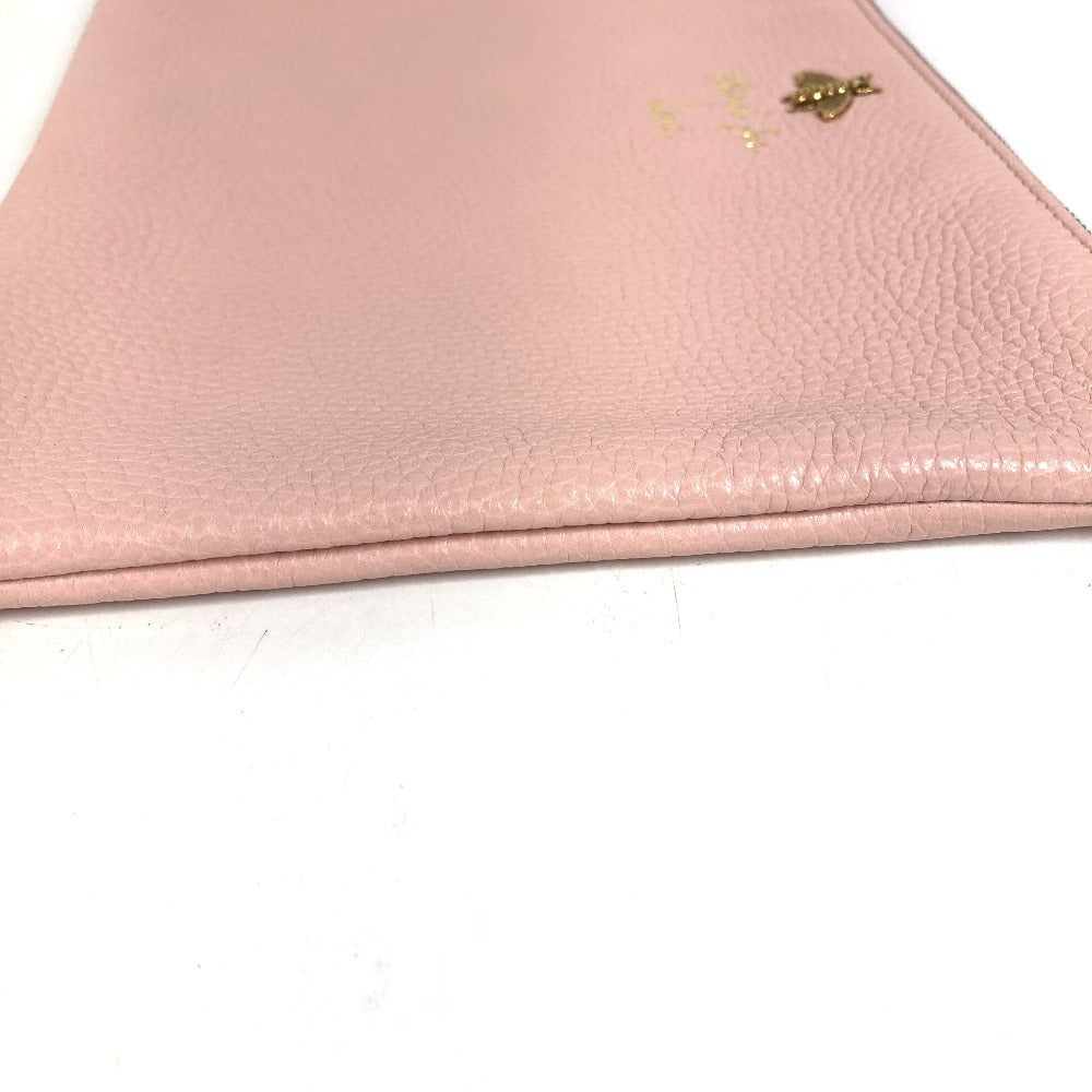 GUCCI 460187 ロゴ BEE アニマリエ ビー 蜂 ハチ カバン セカンドバッグ ポーチ クラッチバッグ レザー ユニセックス ピンク