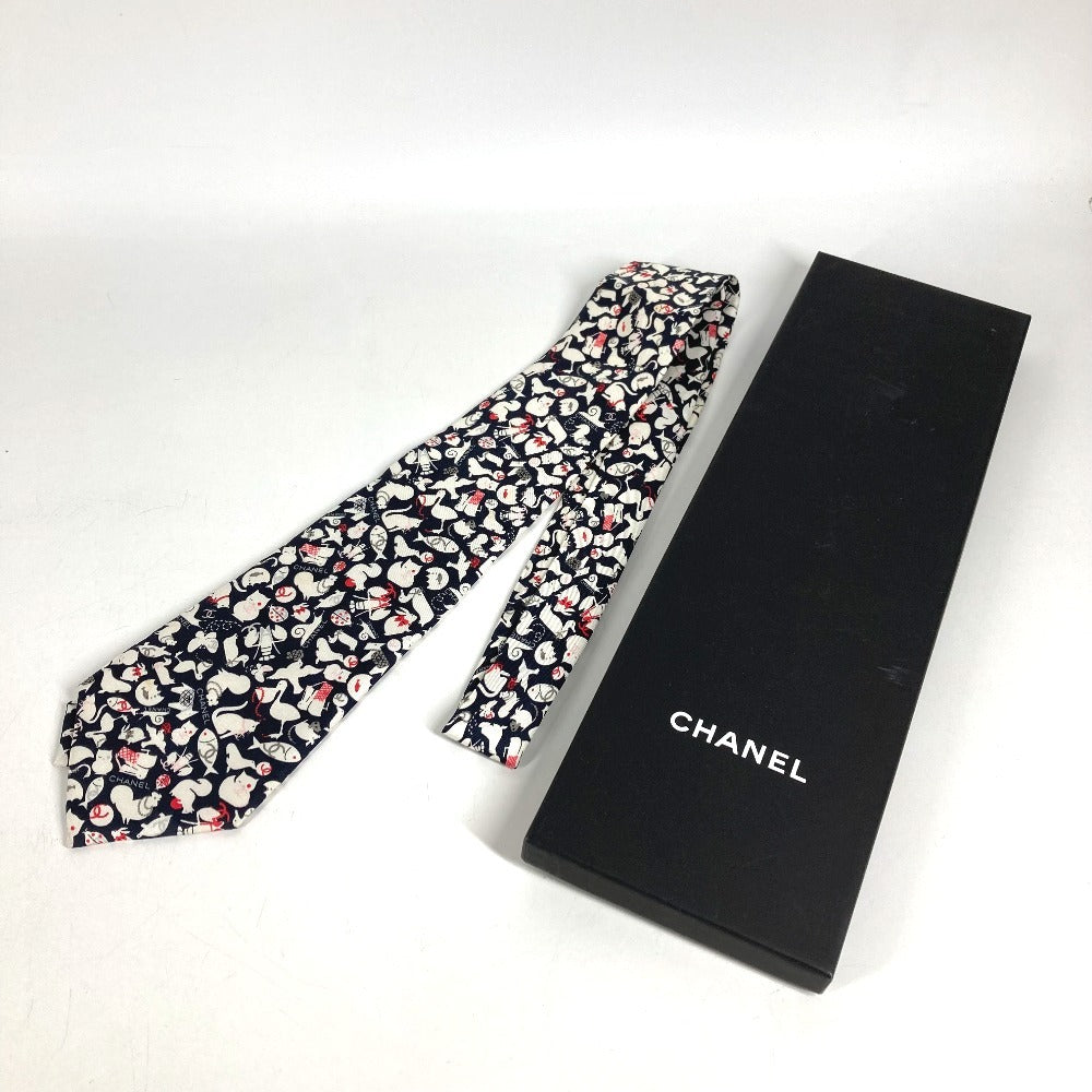 CHANEL CC ココマーク ロゴ アニマル柄 総柄 アクセサリー スーツ アパレル ネクタイ シルク メンズ ブラック系