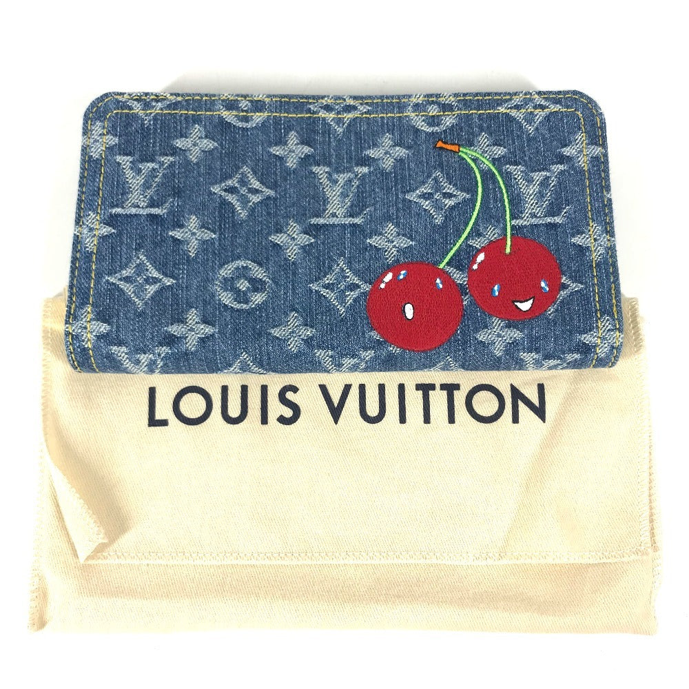 LOUIS VUITTON M23161 村上隆コラボ モノグラムデニム チェリー LV × TM ジッピー ウォレット ロングウォレット ラウンドファスナー 財布 長財布 レディース ブルー