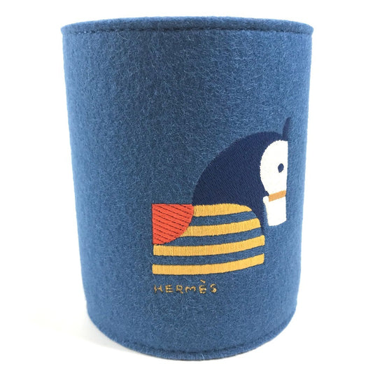 HERMES インテリア ペン立て アニモー　ブロック ペン立て 刺繍 小物入れ フェルト ユニセックス ブルー ナティエ ブルー