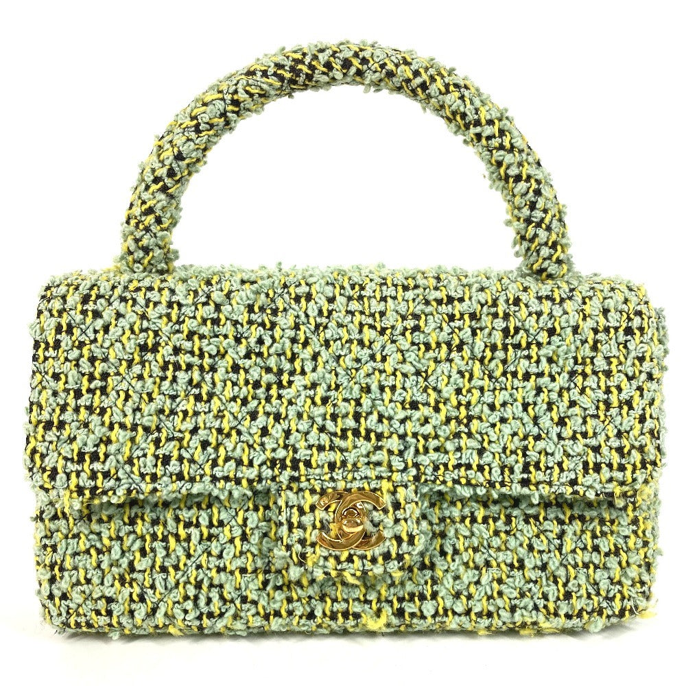 CHANEL vintage CC Mark logo parent-child bag (parent only) bag flap Hand Bag tweed Green Used