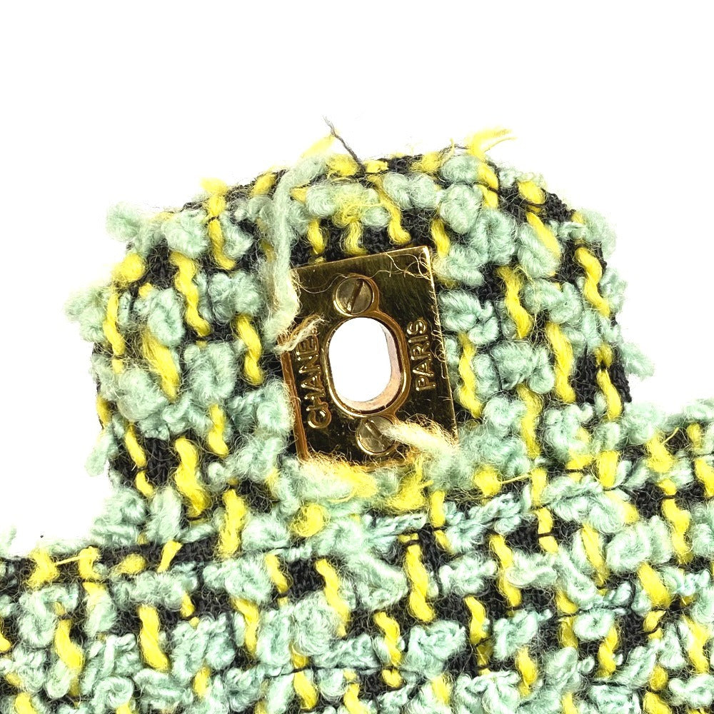 CHANEL vintage CC Mark logo parent-child bag (parent only) bag flap Hand Bag tweed Green Used