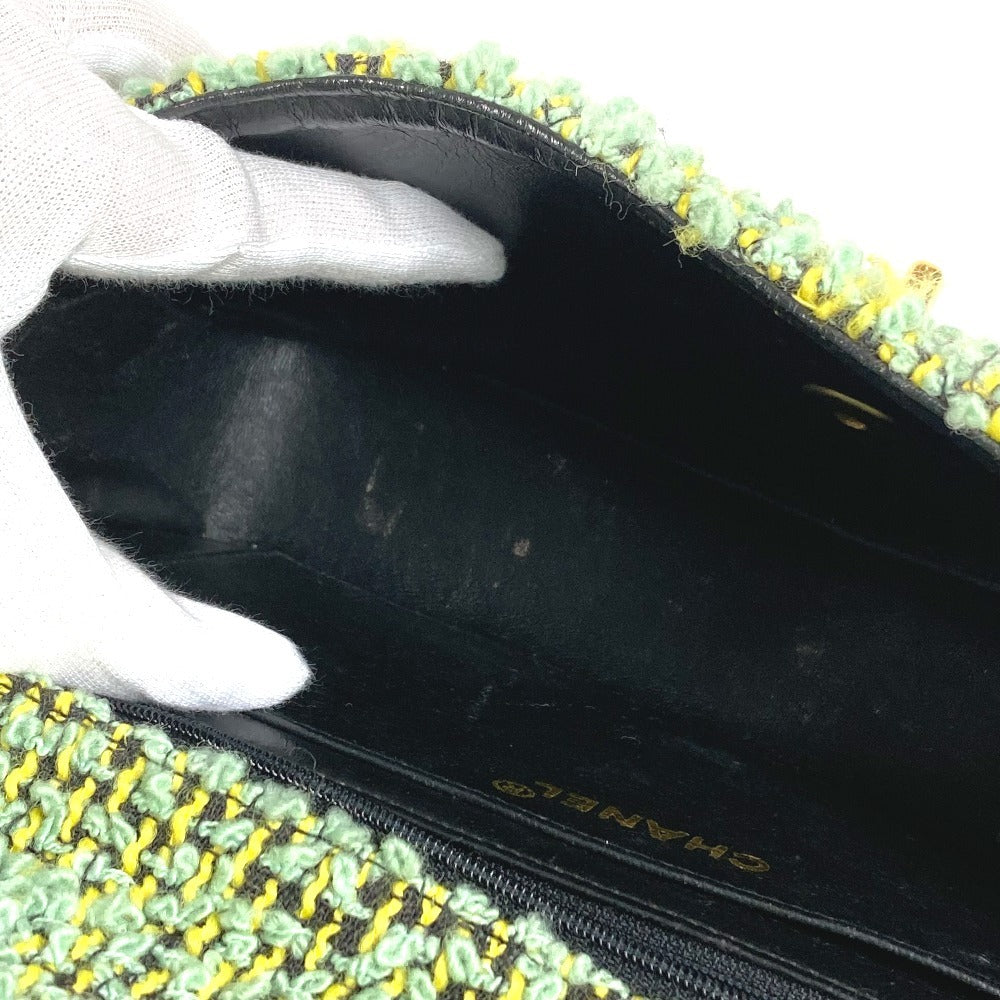 CHANEL vintage CC Mark logo parent-child bag (parent only) bag flap Hand Bag tweed Green Used