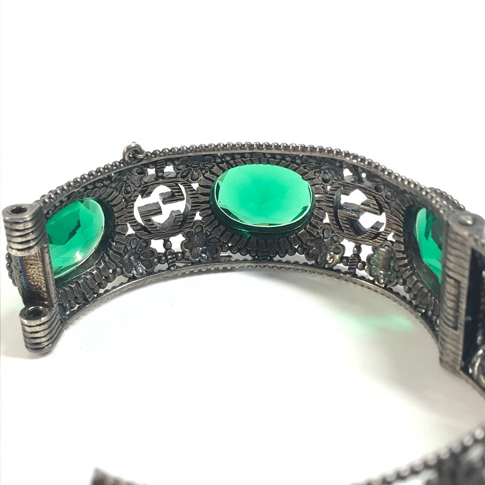 GUCCI 不明 Flower bangle Interlocking G Stone Bijoux Bracelet Accessories Jewelry Bangle SV925 Silver/Green Used