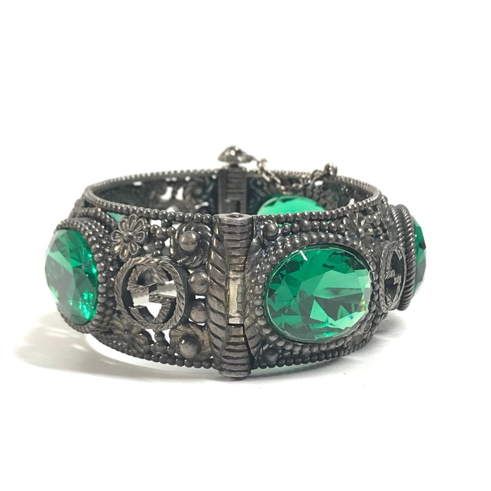 GUCCI 不明 Flower bangle Interlocking G Stone Bijoux Bracelet Accessories Jewelry Bangle SV925 Silver/Green Used