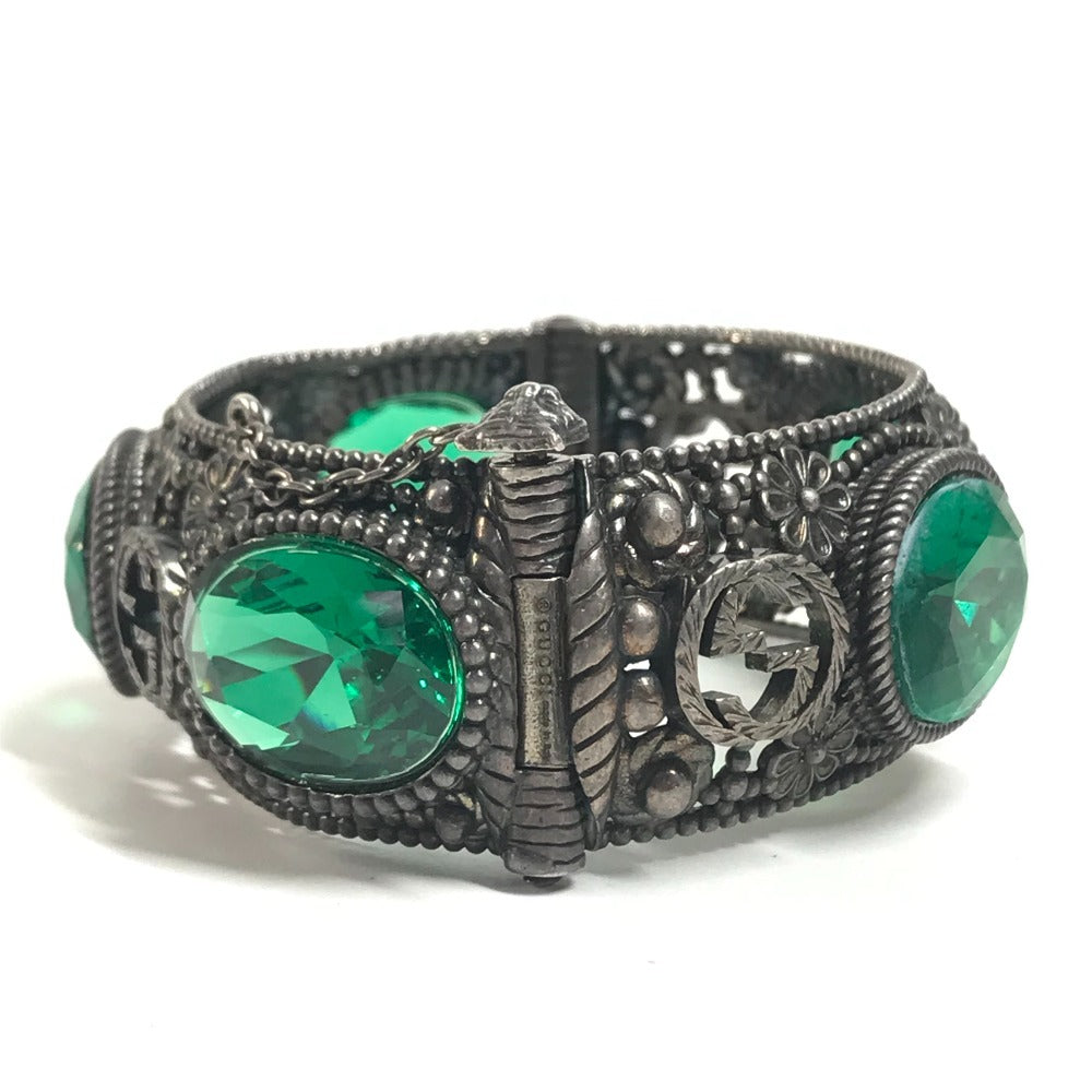 GUCCI 不明 Flower bangle Interlocking G Stone Bijoux Bracelet Accessories Jewelry Bangle SV925 Silver/Green Used