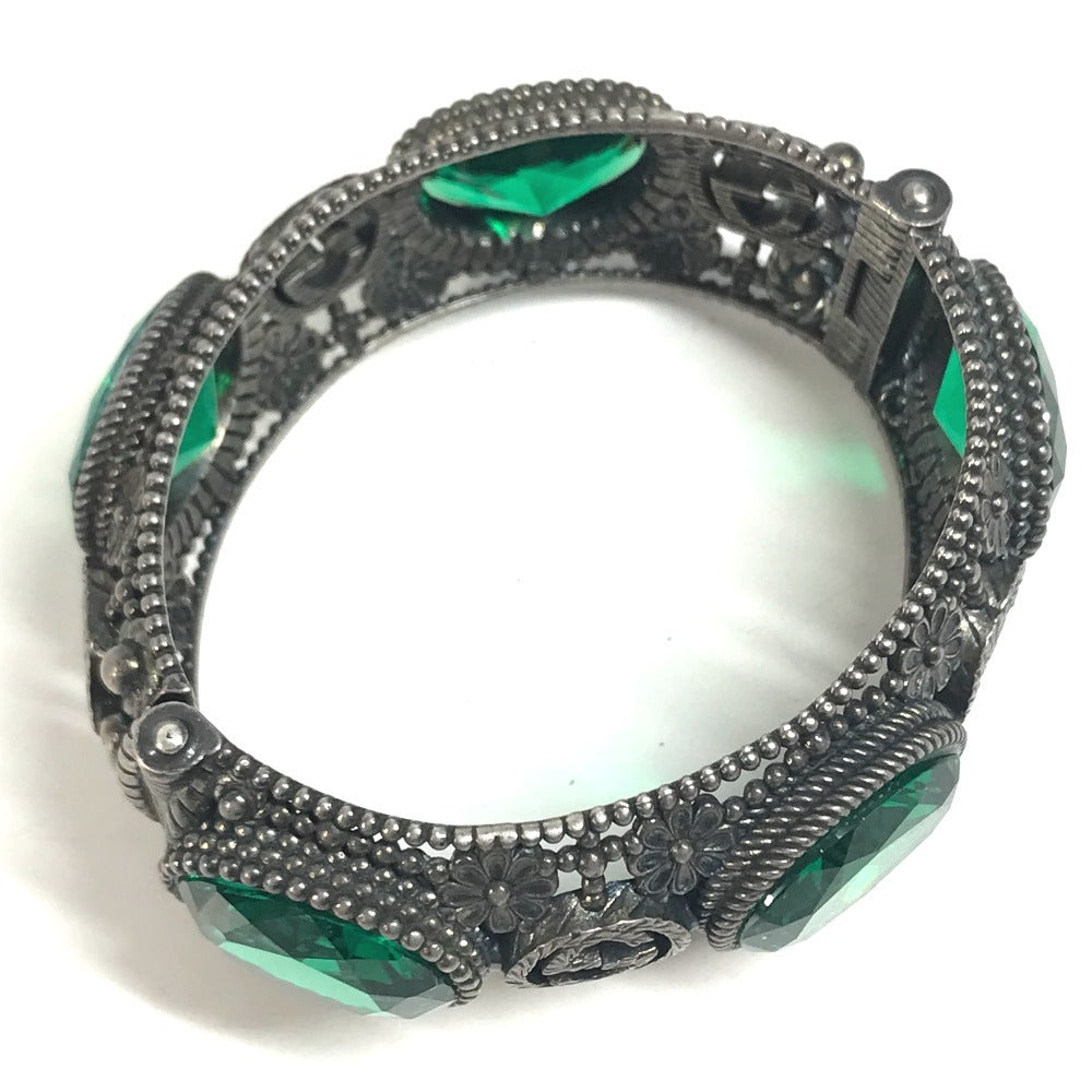GUCCI 不明 Flower bangle Interlocking G Stone Bijoux Bracelet Accessories Jewelry Bangle SV925 Silver/Green Used