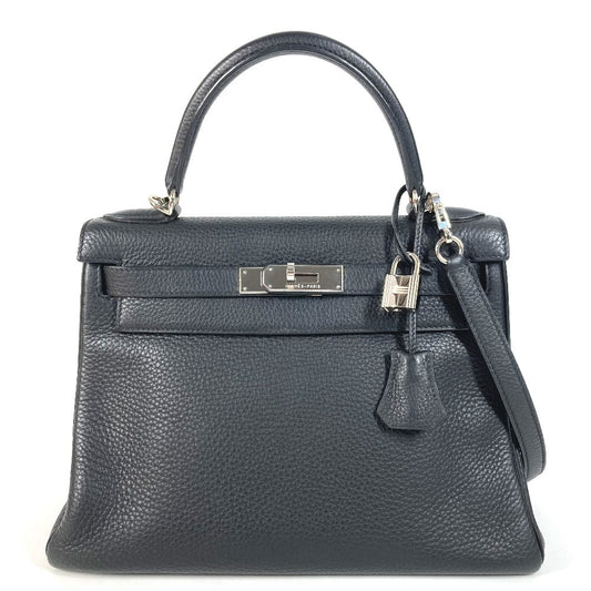 HERMES Kelly28 Kelly 28 2WAY bag Shoulder Bag Hand Bag Taurillon Clemence Black/SilverHardware Used