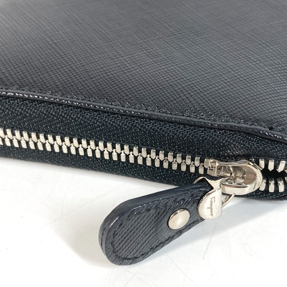 Salvatore Ferragamo Gancini logo Long wallet Zip Around Long Wallet Leather Black/Silver Used