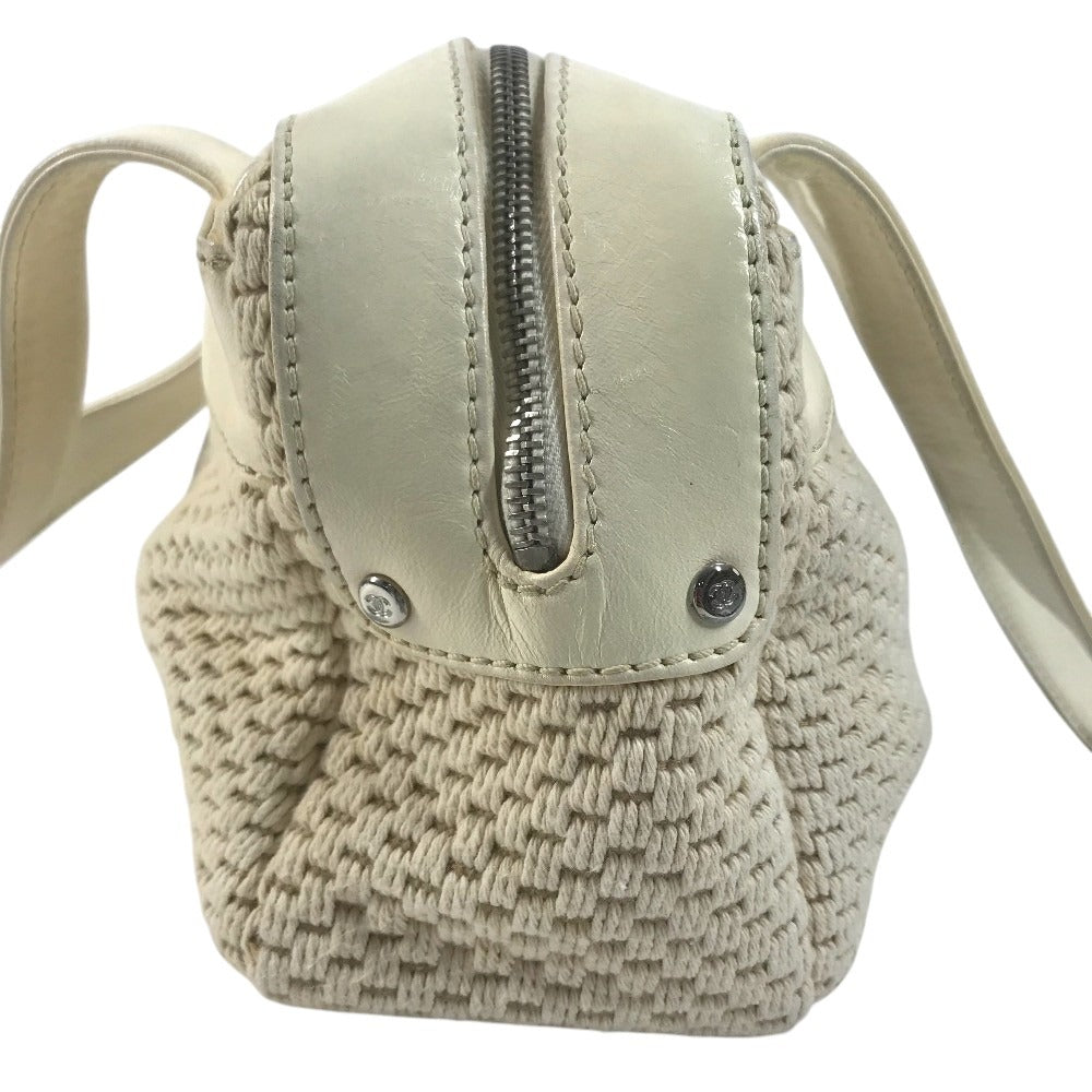 CHANEL logo Hand Bag Shoulder Bag Leather/Canvas Beige/IvoryBased Used
