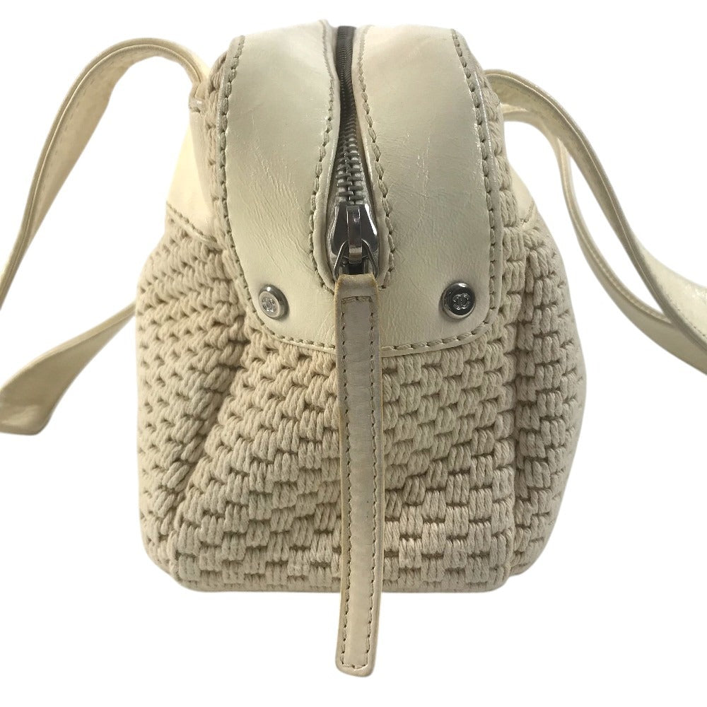 CHANEL logo Hand Bag Shoulder Bag Leather/Canvas Beige/IvoryBased Used