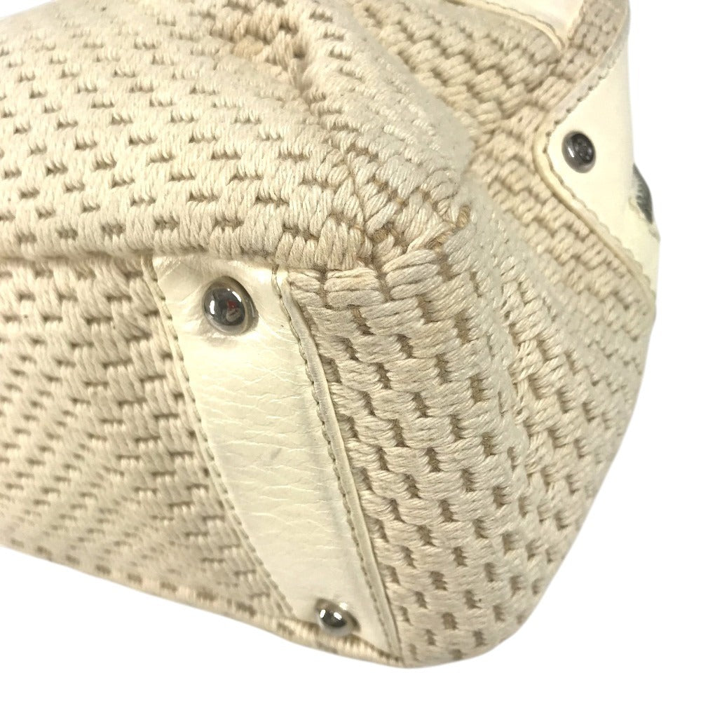 CHANEL logo Hand Bag Shoulder Bag Leather/Canvas Beige/IvoryBased Used