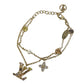 LOUIS VUITTON M1683A Bangle accessory, double strand Lady LV Metal Strass Faux Pearl Rhinestone Chain Bracelet Metal Gold Used