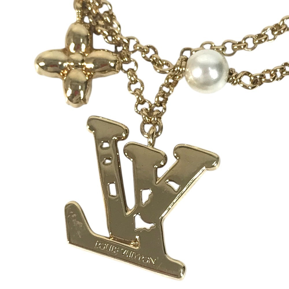 LOUIS VUITTON M1683A Bangle accessory, double strand Lady LV Metal Strass Faux Pearl Rhinestone Chain Bracelet Metal Gold Used