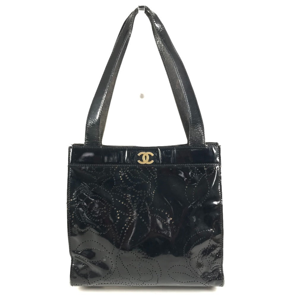 CHANEL vintage Punched logo Camellia flower Shoulder bag, Tote bag, Hand bag Shoulder Bag Patent Leather Black Used