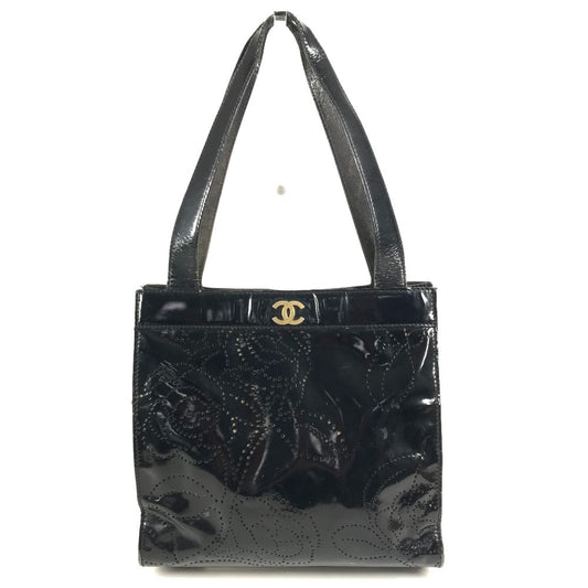 CHANEL vintage Punched logo Camellia flower Shoulder bag, Tote bag, Hand bag Shoulder Bag Patent Leather Black Used