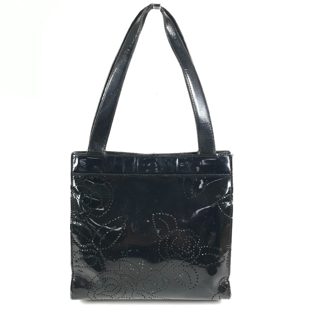 CHANEL vintage Punched logo Camellia flower Shoulder bag, Tote bag, Hand bag Shoulder Bag Patent Leather Black Used
