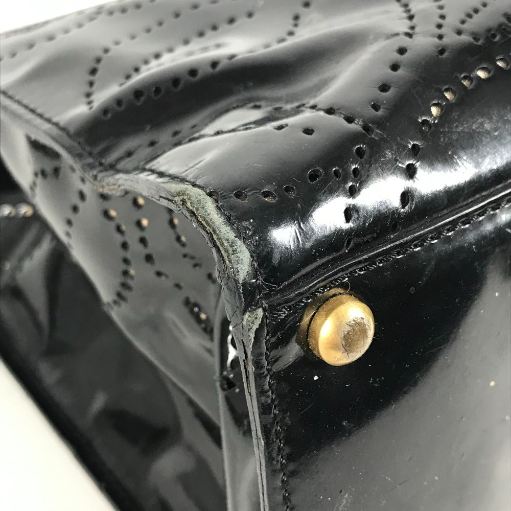 CHANEL vintage Punched logo Camellia flower Shoulder bag, Tote bag, Hand bag Shoulder Bag Patent Leather Black Used